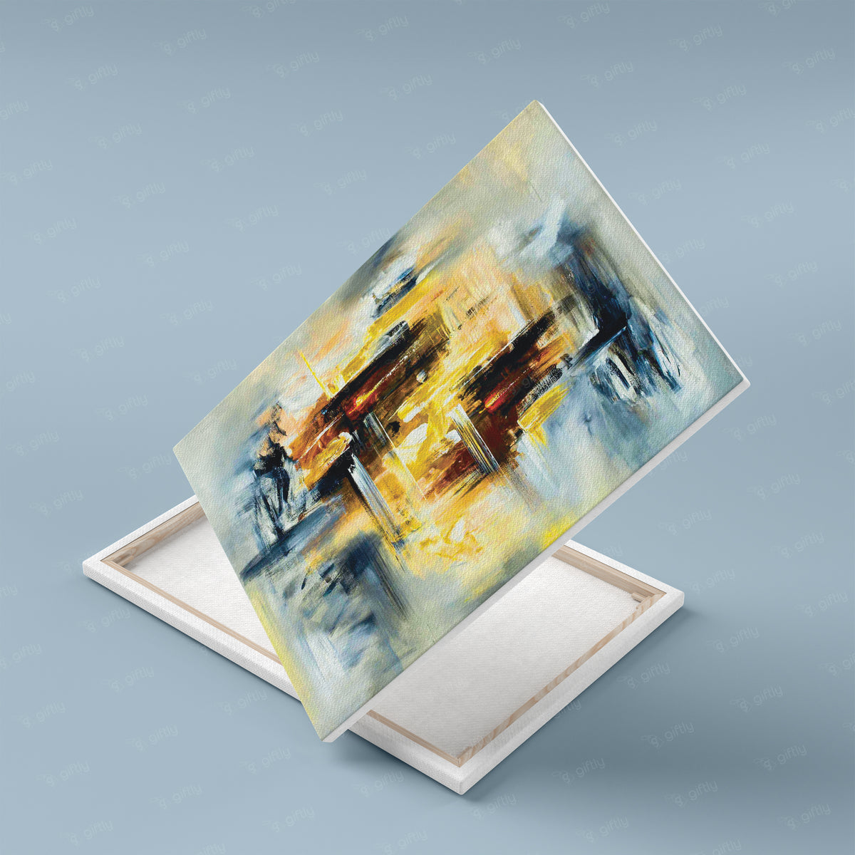 Side view of modern abstract canvas artwork with visible canvas depth