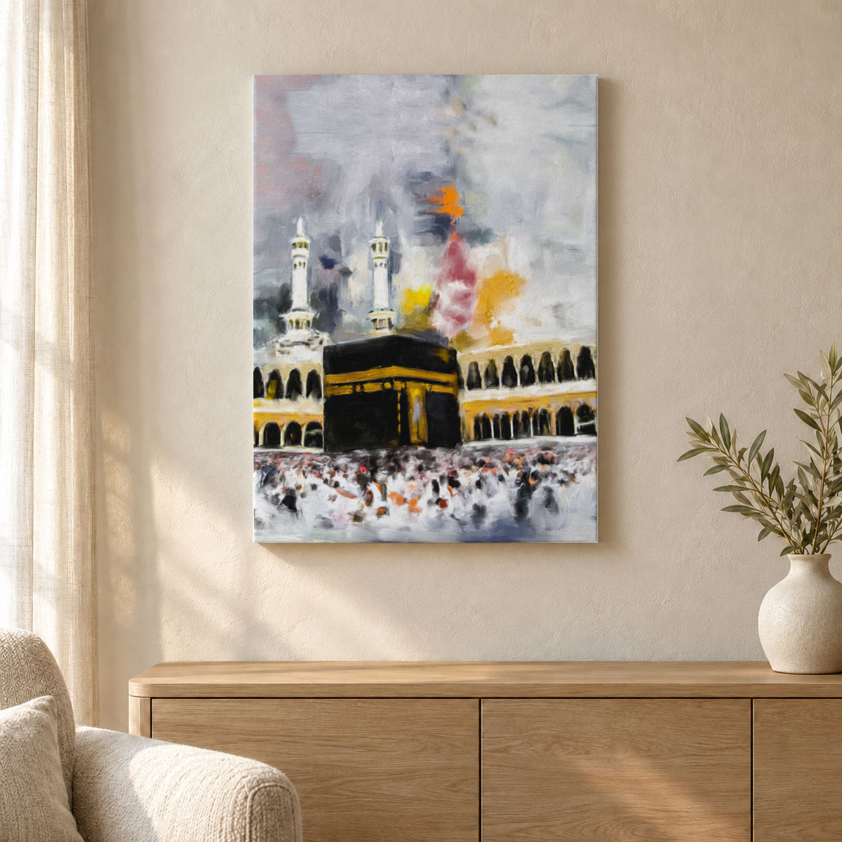 Kaaba Sharif Oil Painting Effect Canvas Wall Art – Islamic Decor